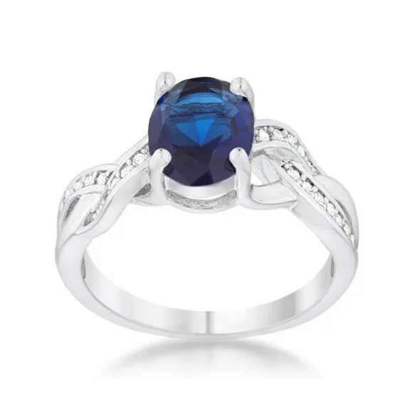 Justine 2ct Sapphire CZ Rhodium Classic Oval Ring - Picture 2 of 5